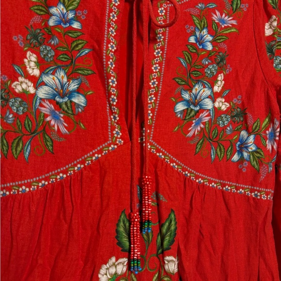 FARM Rio Red Sweet Bloom Bouquet Lenzing Ecovero Euroflax Midi Dress - Picture 10 of 12